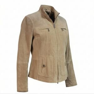 Ruff Hewn Genuine Leather Full Zip Jacket Tan Suede Feel Size Large (READ)